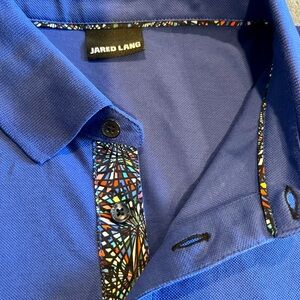 Royal blue polo with novelty contrasting trim on placket